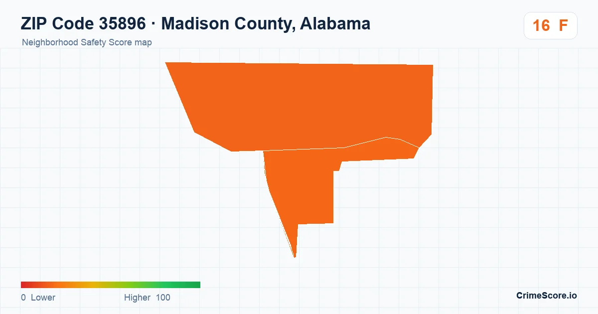 ZIP Code 35896 in Madison County, Alabama neighborhood Safety Score map