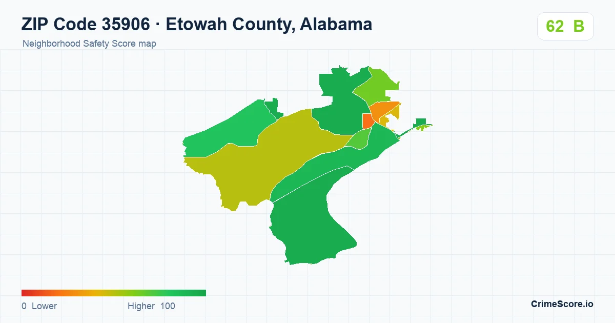 ZIP Code 35906 in Etowah County, Alabama neighborhood Safety Score map