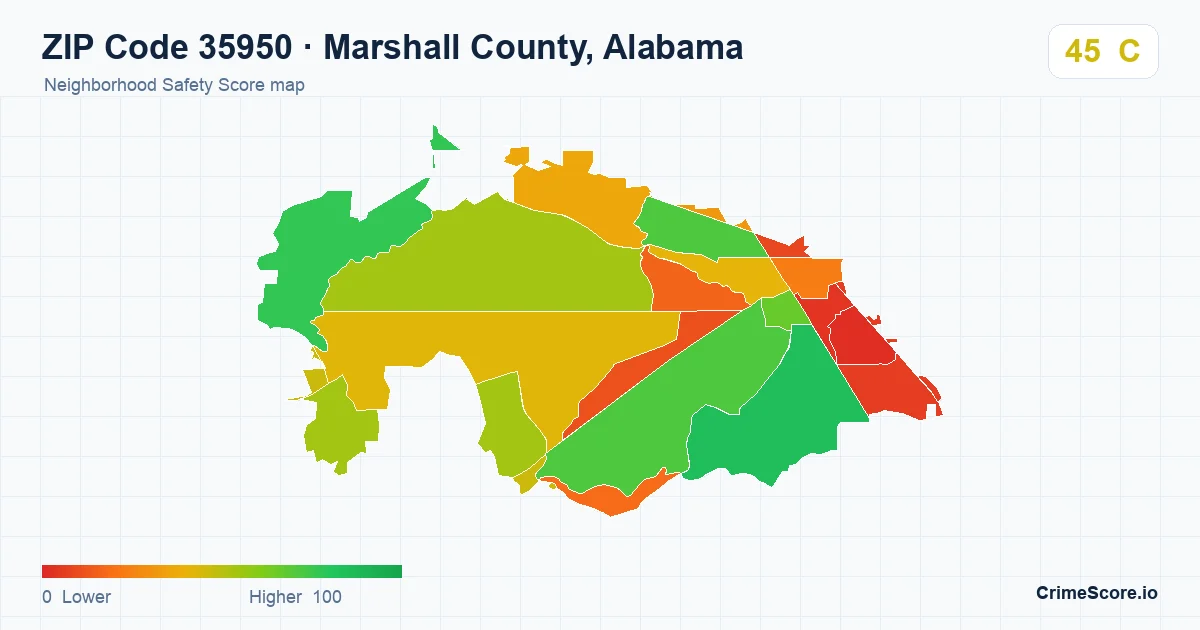 ZIP Code 35950 in Marshall County, Alabama neighborhood Safety Score map