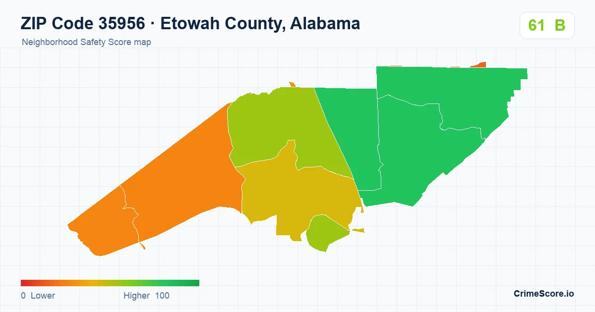 ZIP Code 35956 in Etowah County, Alabama neighborhood Safety Score map