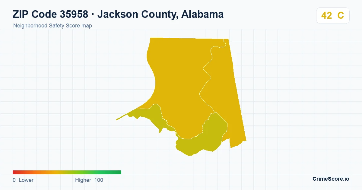 ZIP Code 35958 in Jackson County, Alabama neighborhood Safety Score map