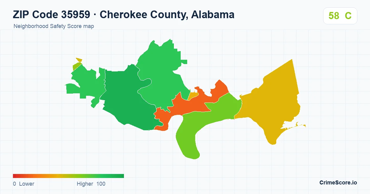 ZIP Code 35959 in Cherokee County, Alabama neighborhood Safety Score map
