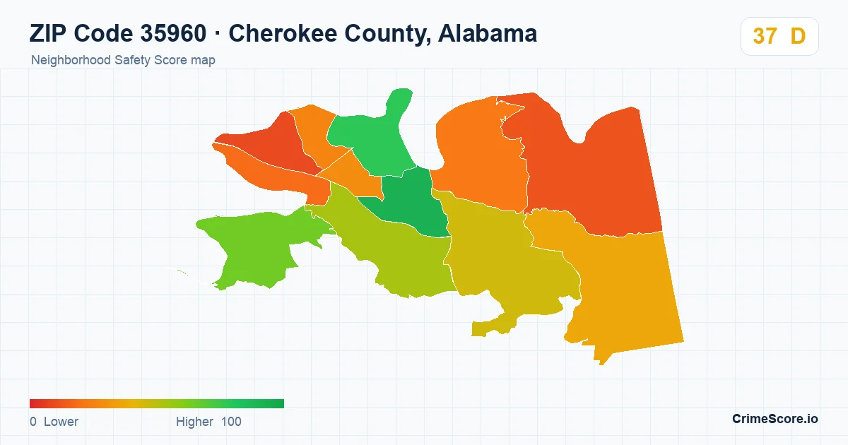 ZIP Code 35960 in Cherokee County, Alabama neighborhood Safety Score map