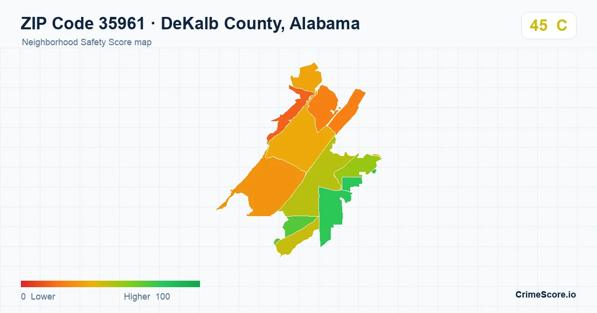 ZIP Code 35961 in DeKalb County, Alabama neighborhood Safety Score map