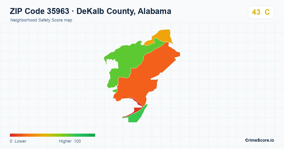 ZIP Code 35963 in DeKalb County, Alabama neighborhood Safety Score map