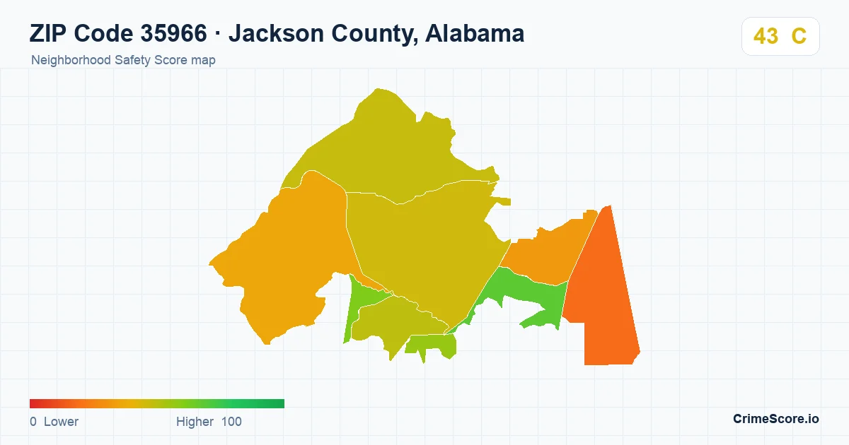 ZIP Code 35966 in Jackson County, Alabama neighborhood Safety Score map