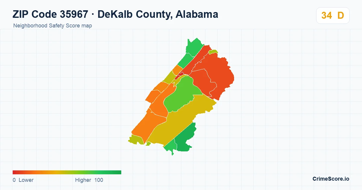 ZIP Code 35967 in DeKalb County, Alabama neighborhood Safety Score map