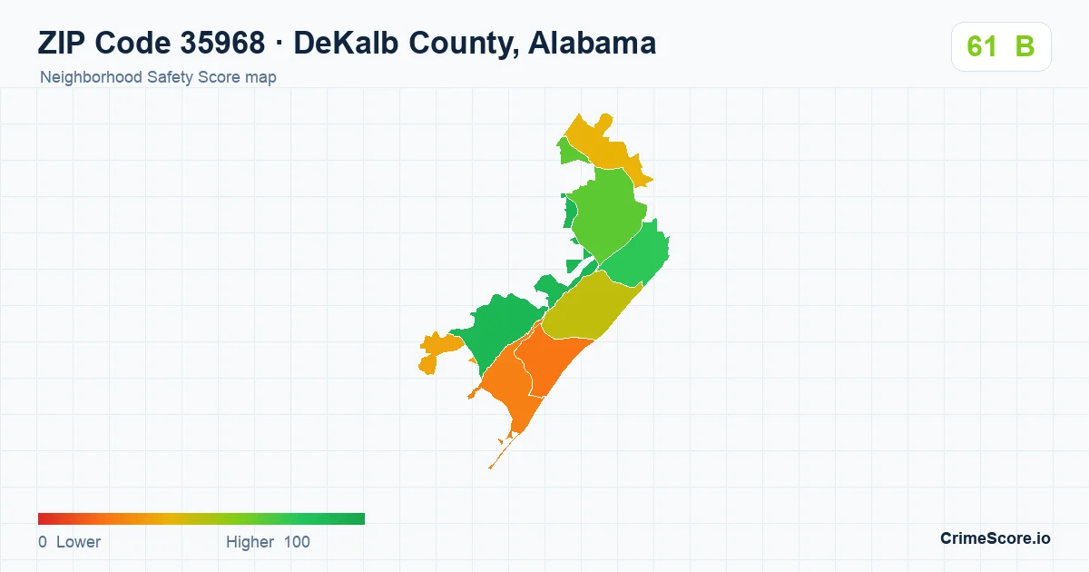 ZIP Code 35968 in DeKalb County, Alabama neighborhood Safety Score map