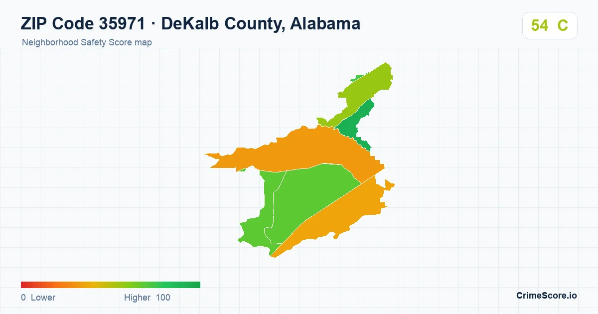 ZIP Code 35971 in DeKalb County, Alabama neighborhood Safety Score map