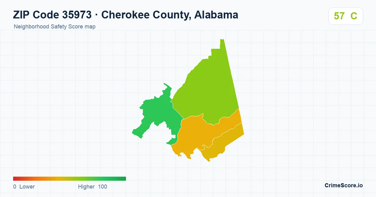 ZIP Code 35973 in Cherokee County, Alabama neighborhood Safety Score map