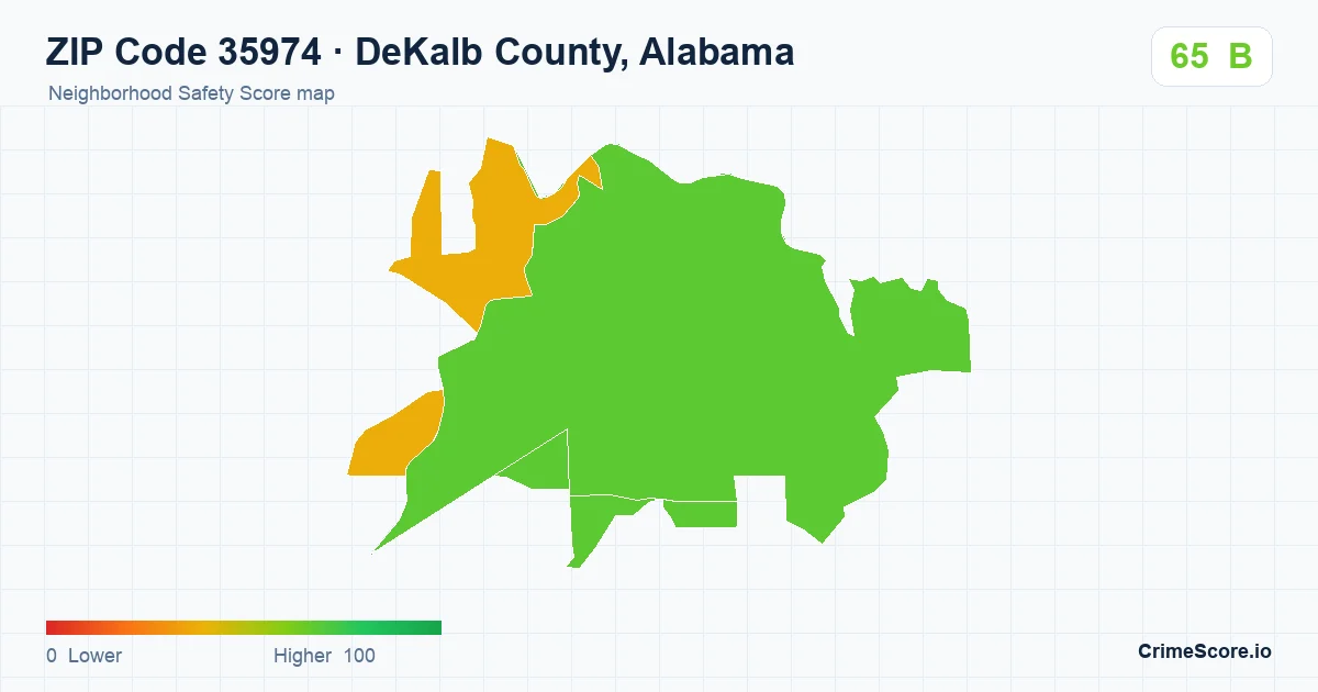 ZIP Code 35974 in DeKalb County, Alabama neighborhood Safety Score map