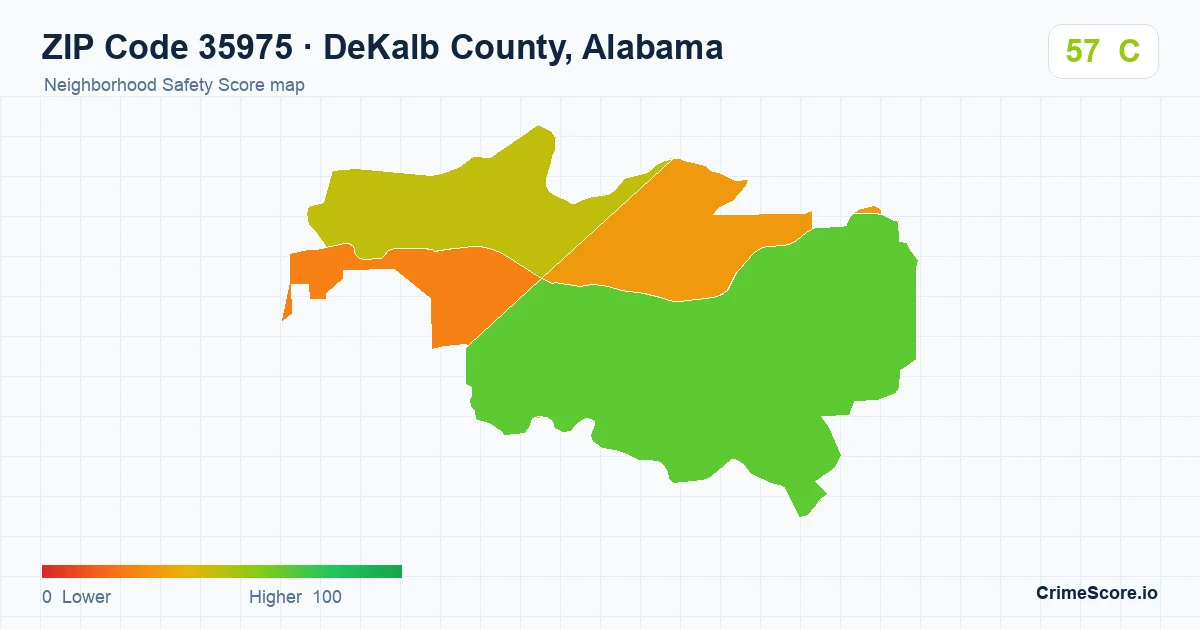 ZIP Code 35975 in DeKalb County, Alabama neighborhood Safety Score map