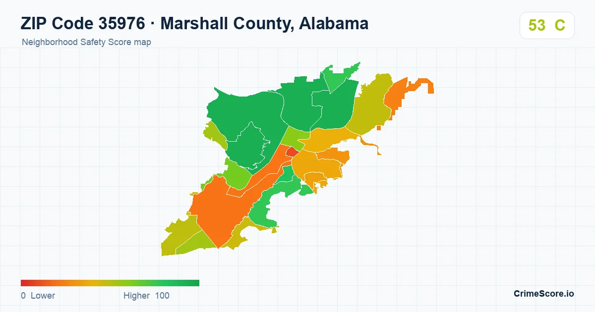 ZIP Code 35976 in Marshall County, Alabama neighborhood Safety Score map