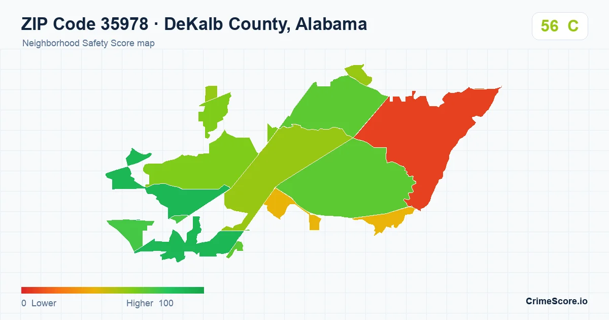 ZIP Code 35978 in DeKalb County, Alabama neighborhood Safety Score map