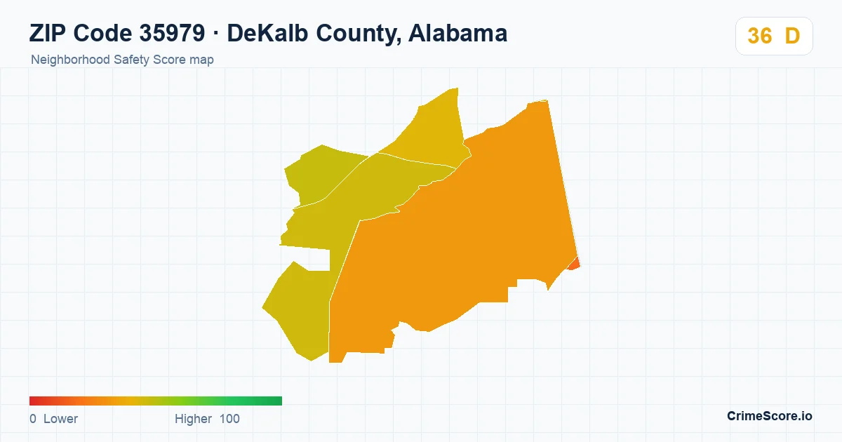 ZIP Code 35979 in DeKalb County, Alabama neighborhood Safety Score map