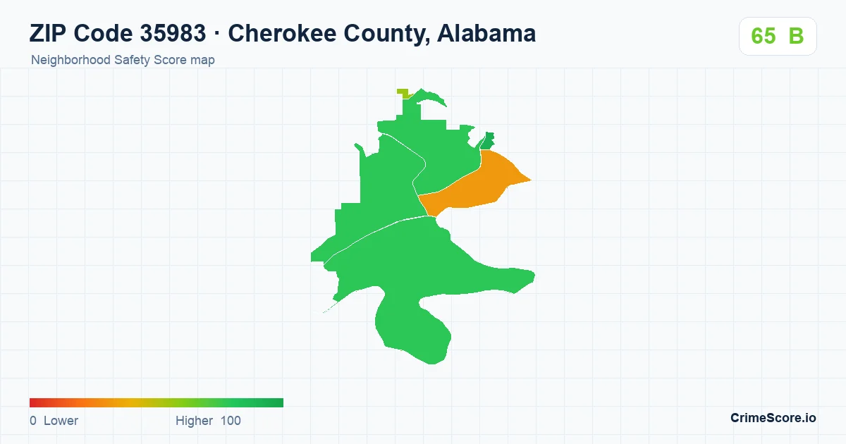 ZIP Code 35983 in Cherokee County, Alabama neighborhood Safety Score map