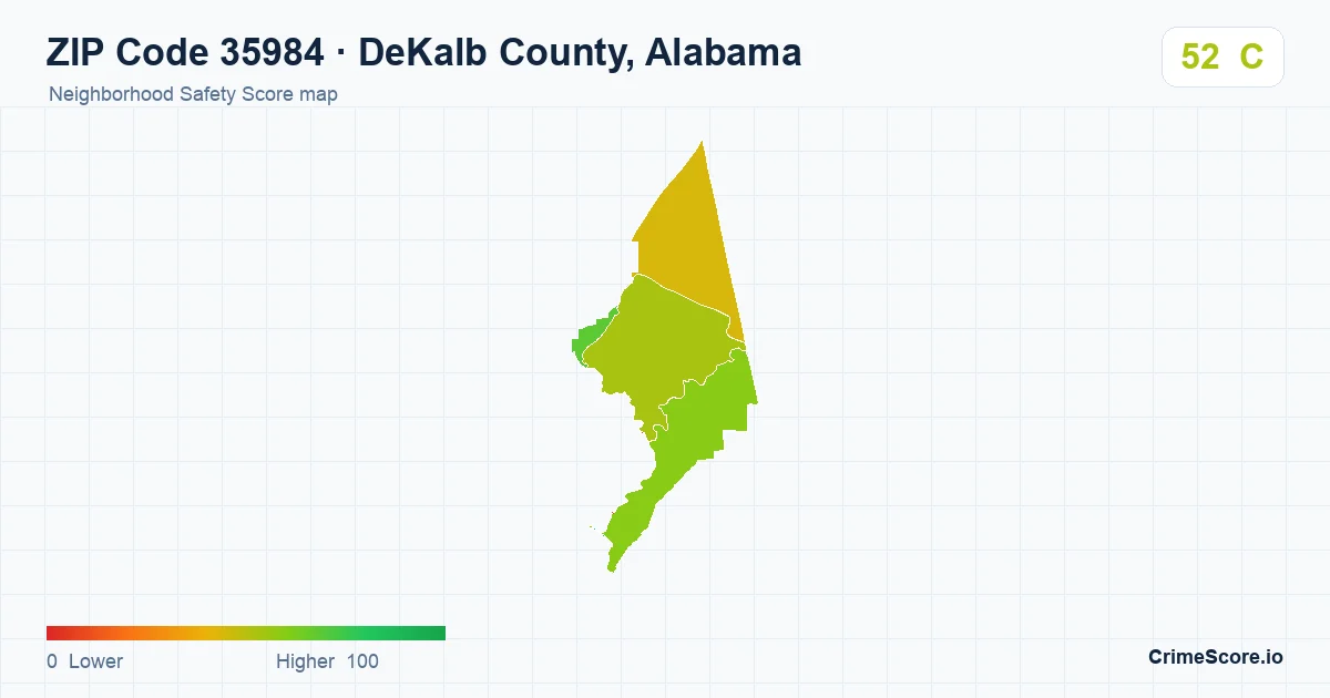 ZIP Code 35984 in DeKalb County, Alabama neighborhood Safety Score map
