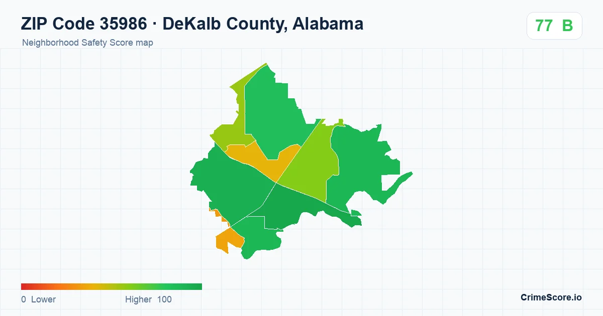 ZIP Code 35986 in DeKalb County, Alabama neighborhood Safety Score map