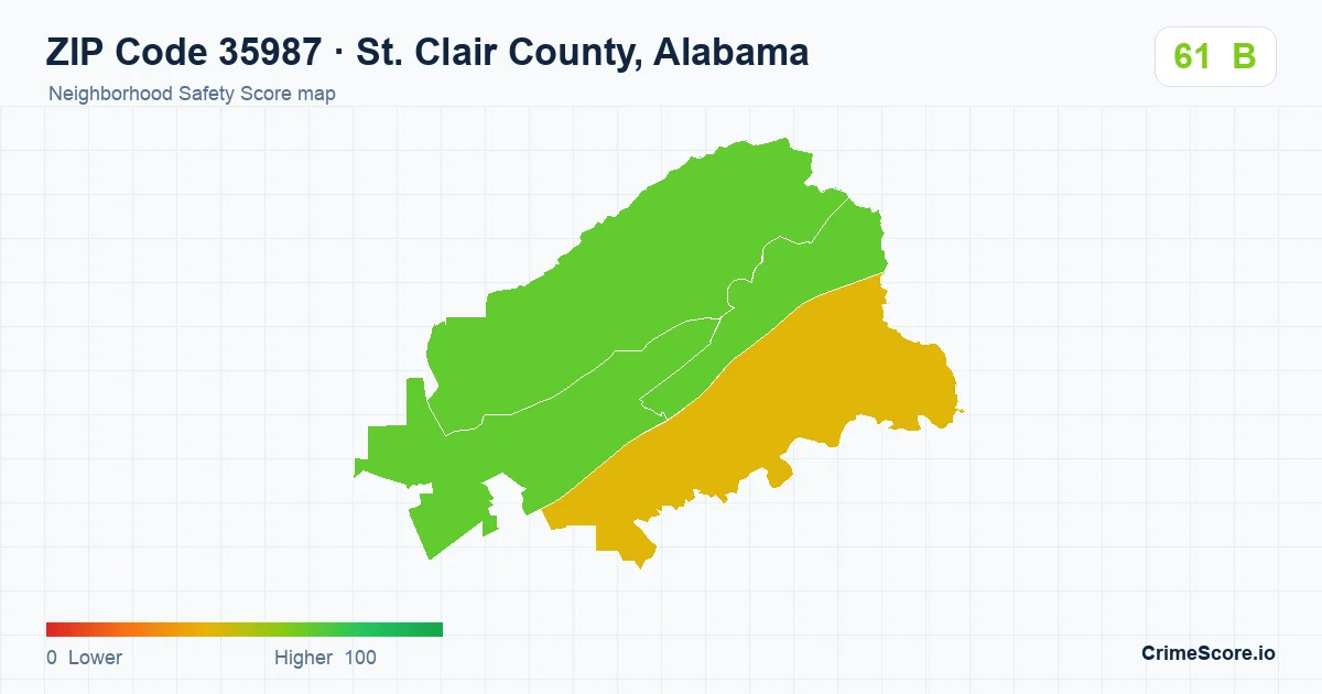 ZIP Code 35987 in St. Clair County, Alabama neighborhood Safety Score map