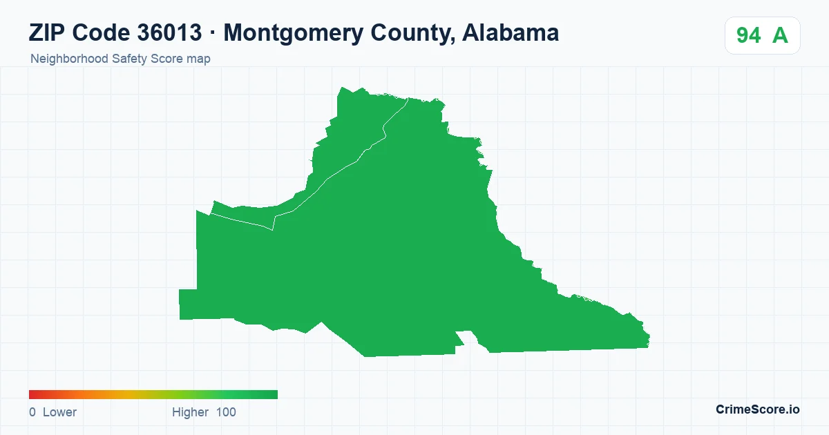 ZIP Code 36013 in Montgomery County, Alabama neighborhood Safety Score map