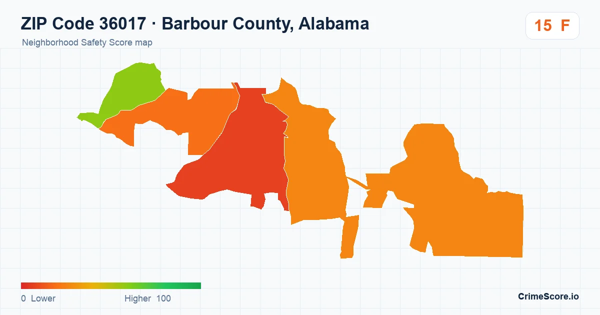 ZIP Code 36017 in Barbour County, Alabama neighborhood Safety Score map