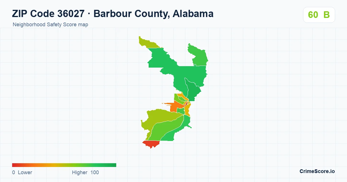 ZIP Code 36027 in Barbour County, Alabama neighborhood Safety Score map