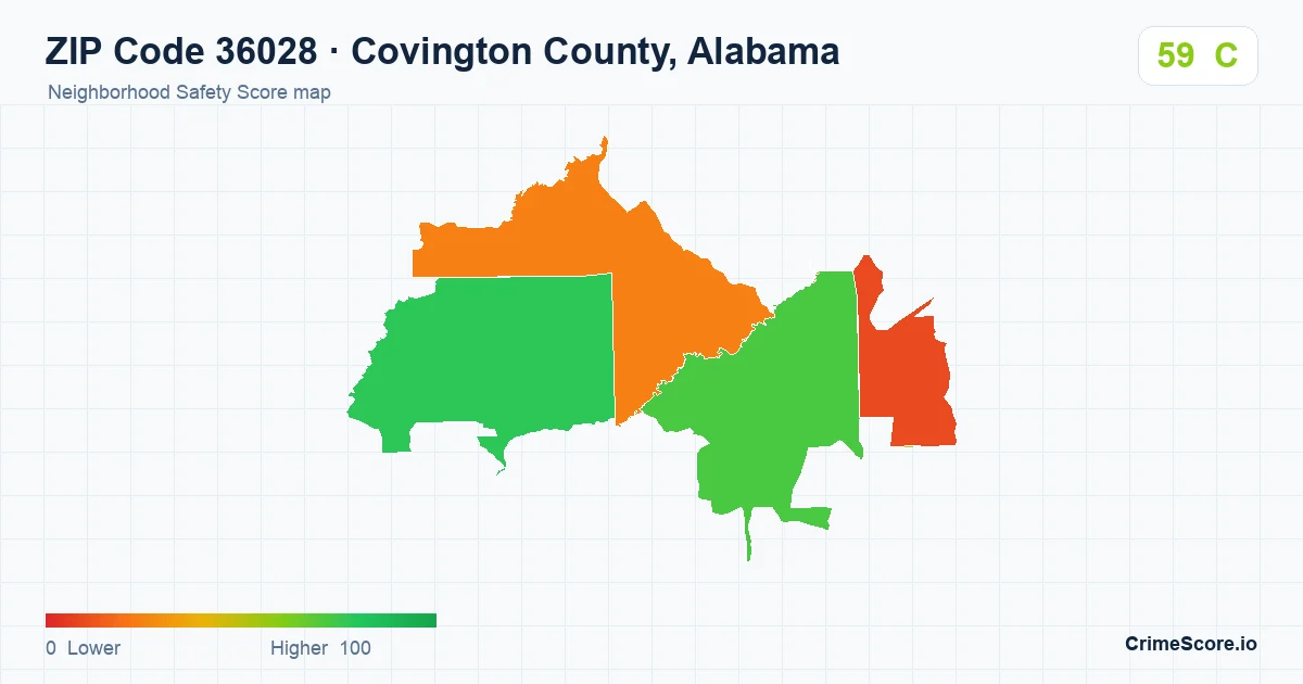 ZIP Code 36028 in Covington County, Alabama neighborhood Safety Score map
