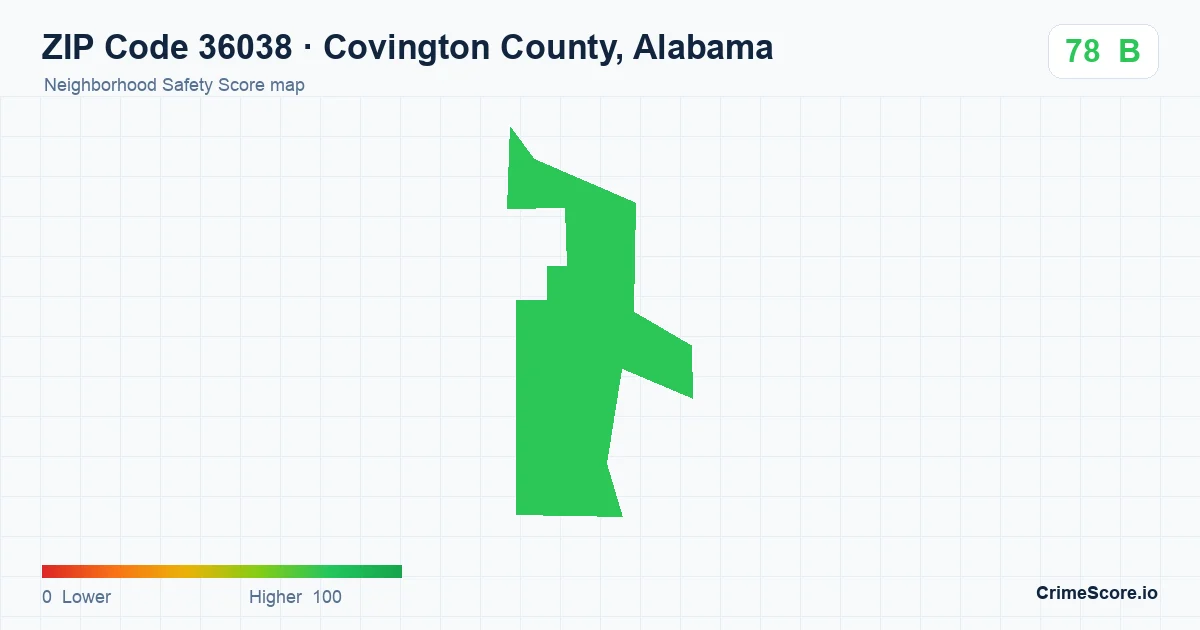 ZIP Code 36038 in Covington County, Alabama neighborhood Safety Score map