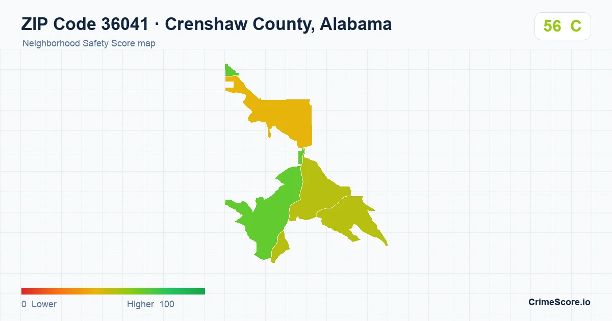 ZIP Code 36041 in Crenshaw County, Alabama neighborhood Safety Score map