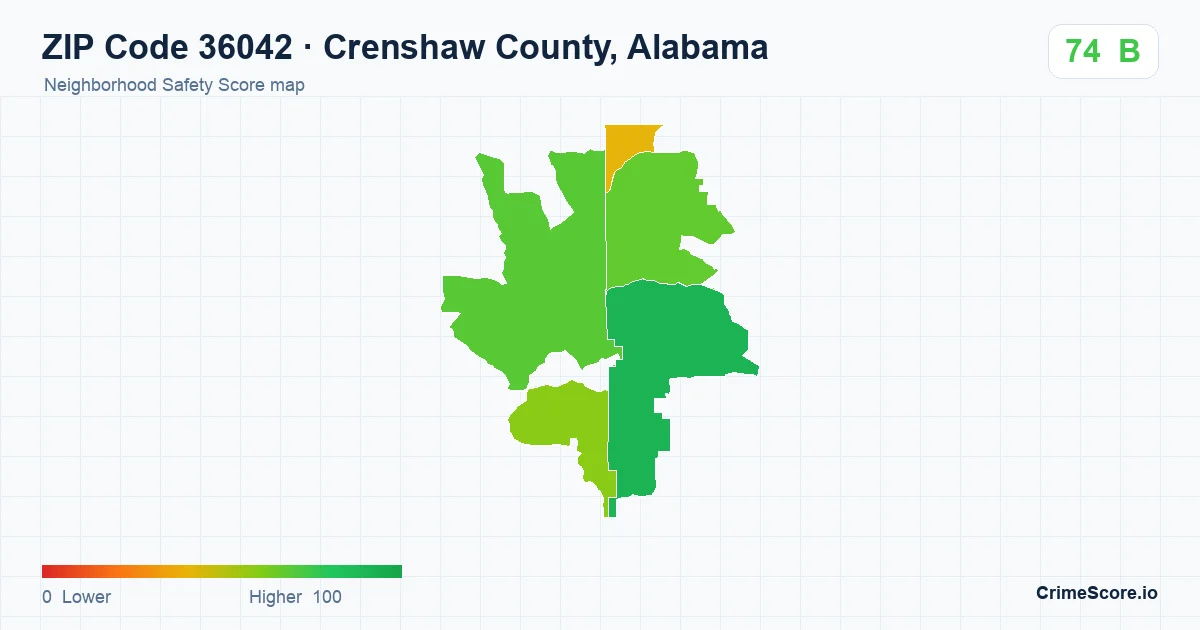 ZIP Code 36042 in Crenshaw County, Alabama neighborhood Safety Score map
