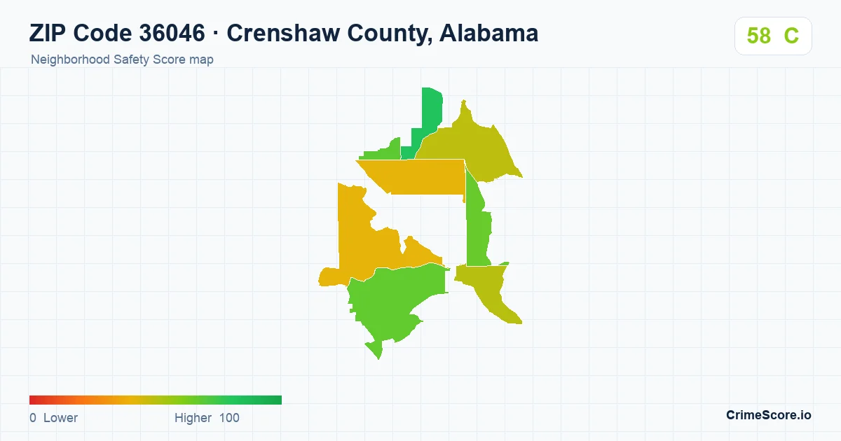 ZIP Code 36046 in Crenshaw County, Alabama neighborhood Safety Score map