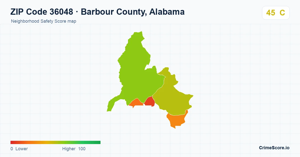 ZIP Code 36048 in Barbour County, Alabama neighborhood Safety Score map