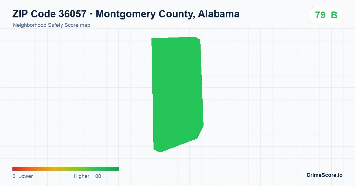 ZIP Code 36057 in Montgomery County, Alabama neighborhood Safety Score map