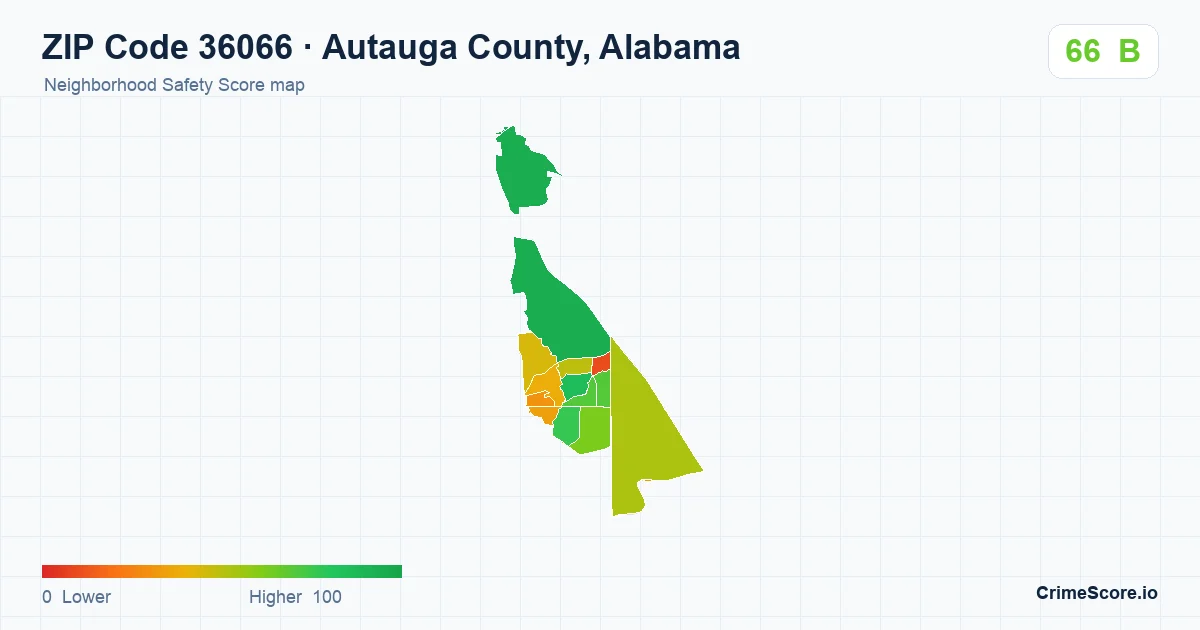 ZIP Code 36066 in Autauga County, Alabama neighborhood Safety Score map