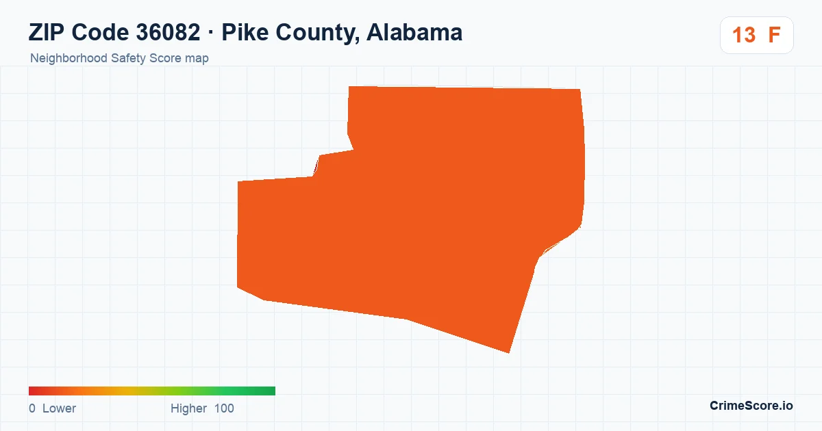 ZIP Code 36082 in Pike County, Alabama neighborhood Safety Score map