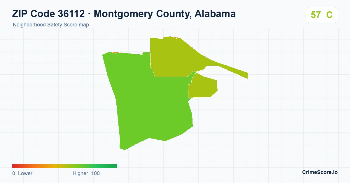 ZIP Code 36112 in Montgomery County, Alabama neighborhood Safety Score map
