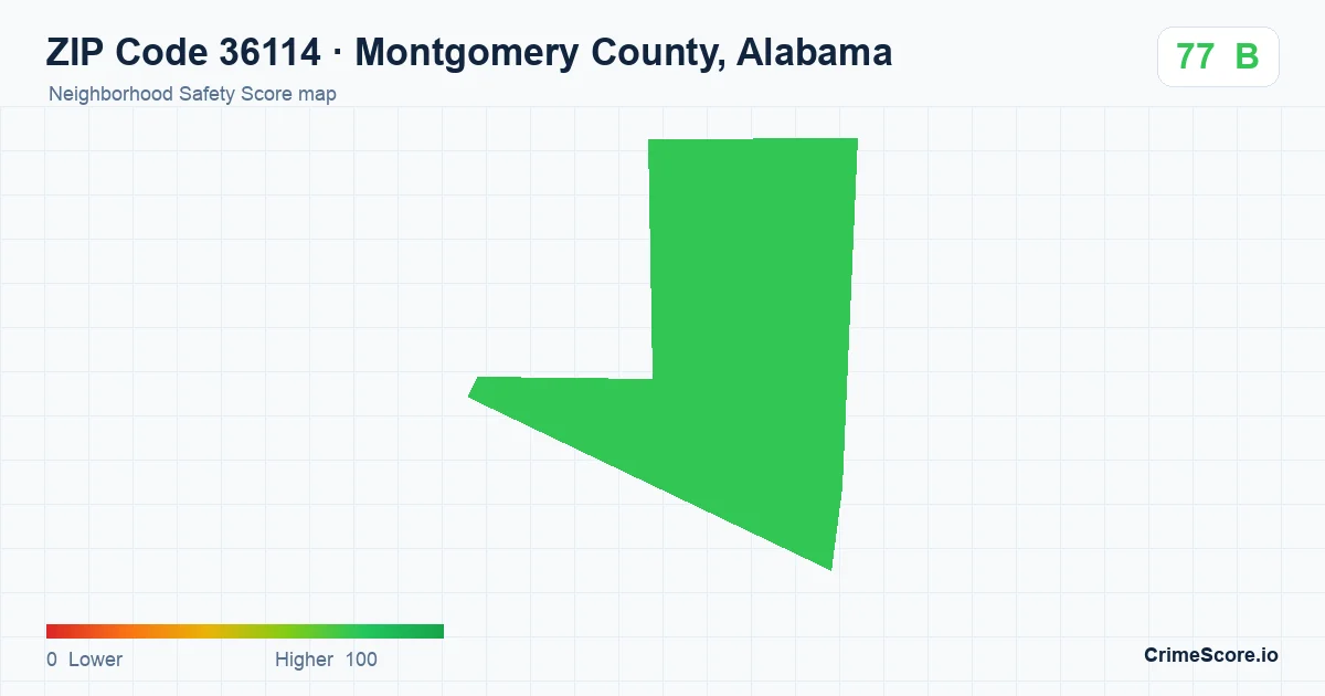 ZIP Code 36114 in Montgomery County, Alabama neighborhood Safety Score map