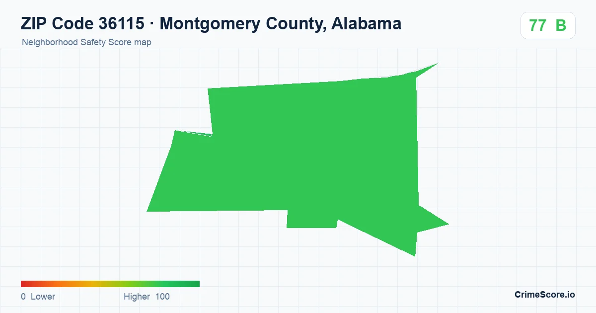 ZIP Code 36115 in Montgomery County, Alabama neighborhood Safety Score map