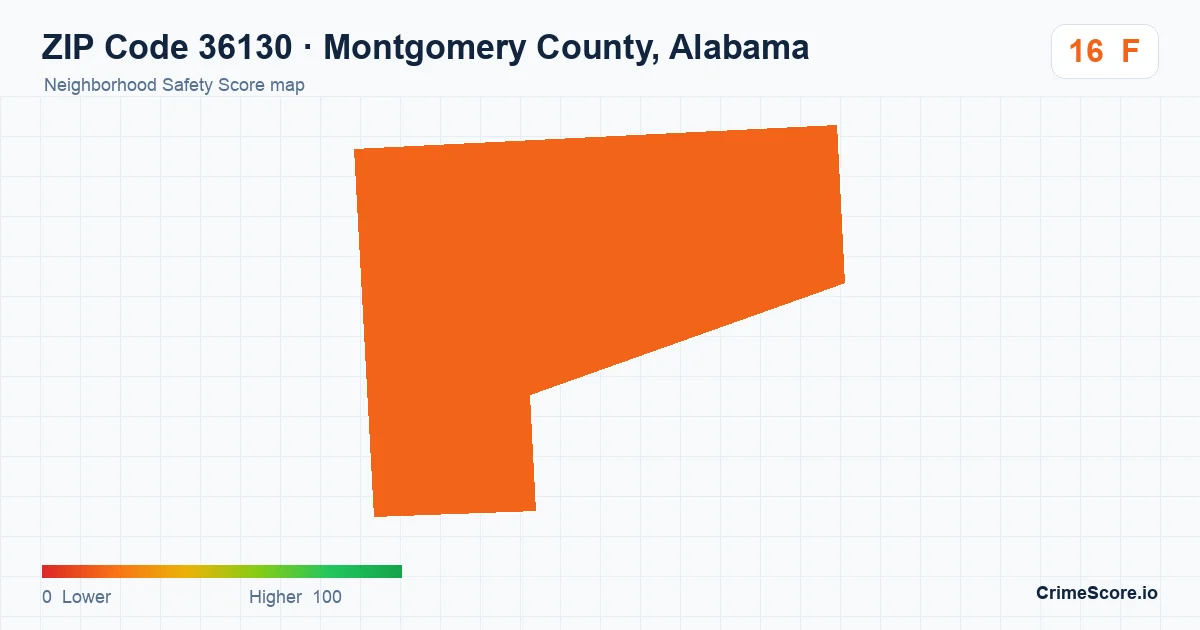 ZIP Code 36130 in Montgomery County, Alabama neighborhood Safety Score map