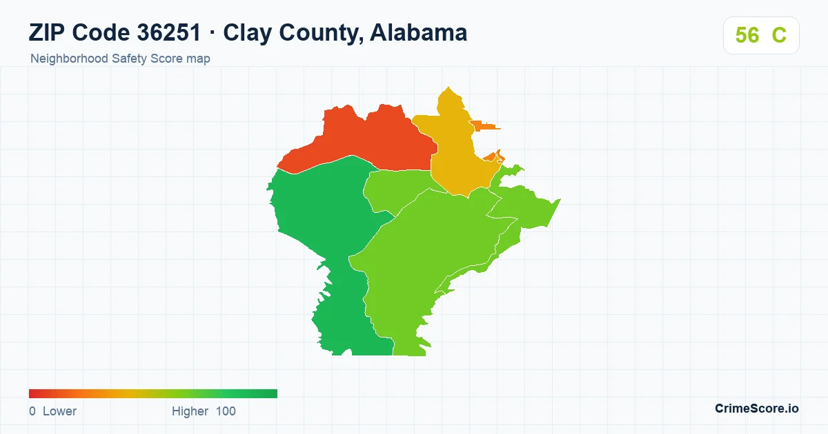 ZIP Code 36251 in Clay County, Alabama neighborhood Safety Score map