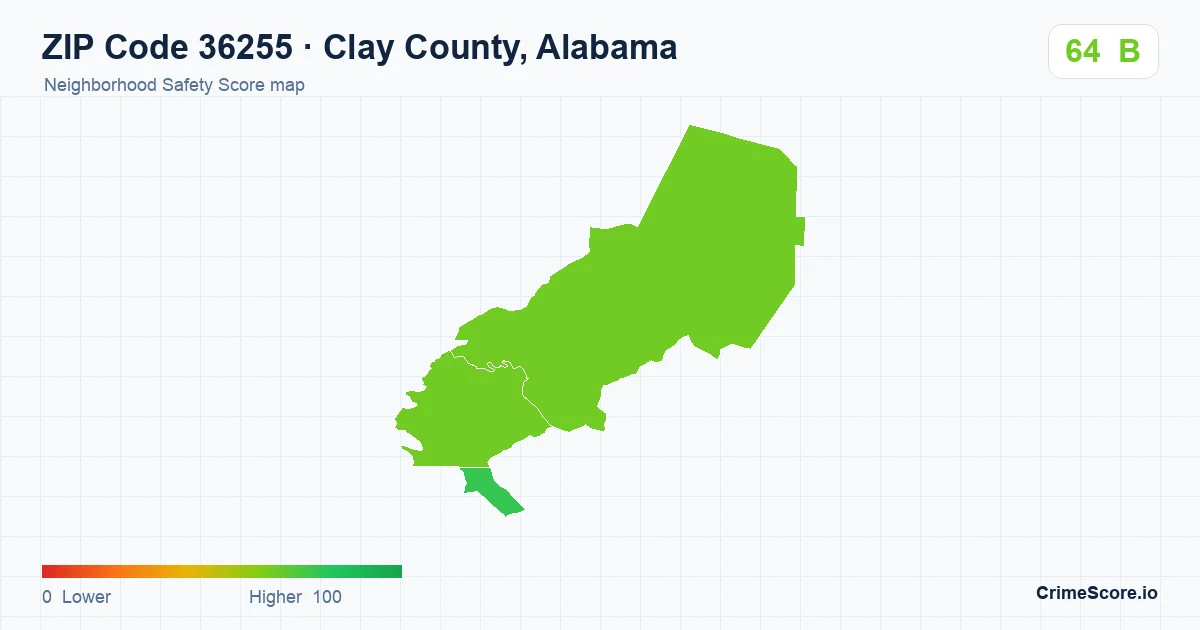 ZIP Code 36255 in Clay County, Alabama neighborhood Safety Score map