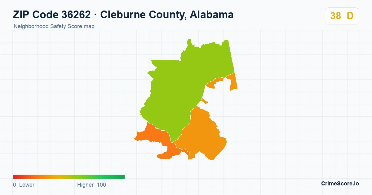 ZIP Code 36262 in Cleburne County, Alabama neighborhood Safety Score map