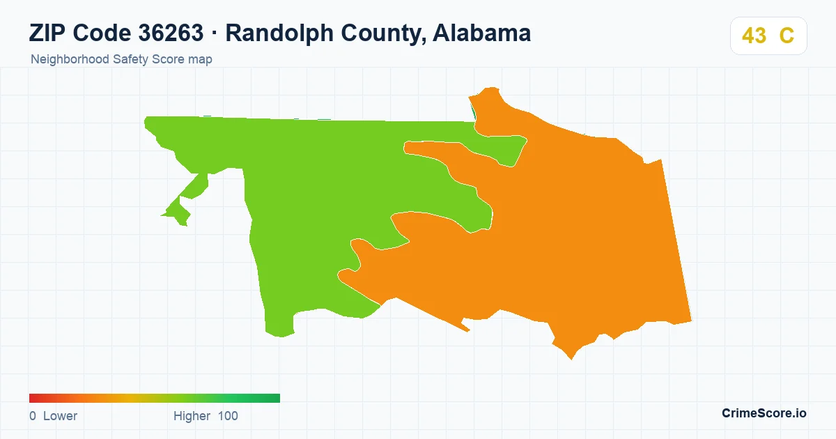 ZIP Code 36263 in Randolph County, Alabama neighborhood Safety Score map