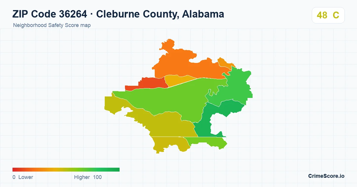 ZIP Code 36264 in Cleburne County, Alabama neighborhood Safety Score map