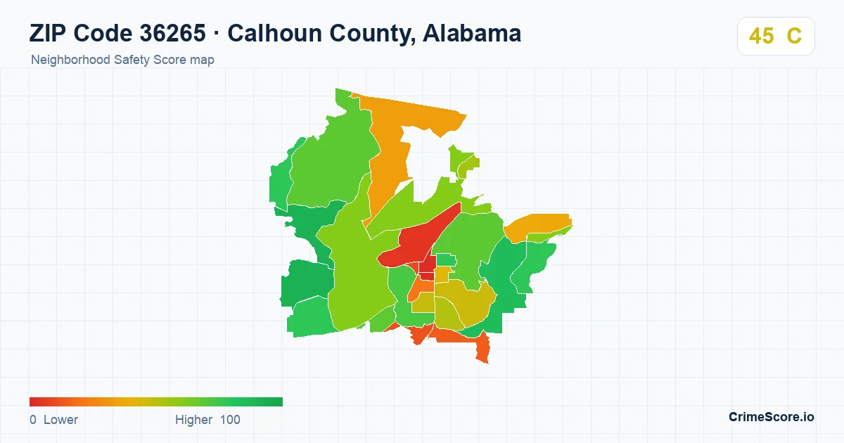 ZIP Code 36265 in Calhoun County, Alabama neighborhood Safety Score map