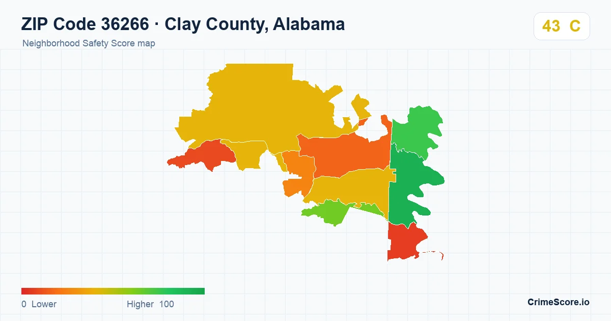 ZIP Code 36266 in Clay County, Alabama neighborhood Safety Score map