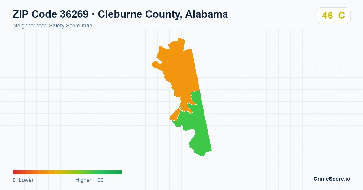 ZIP Code 36269 in Cleburne County, Alabama neighborhood Safety Score map
