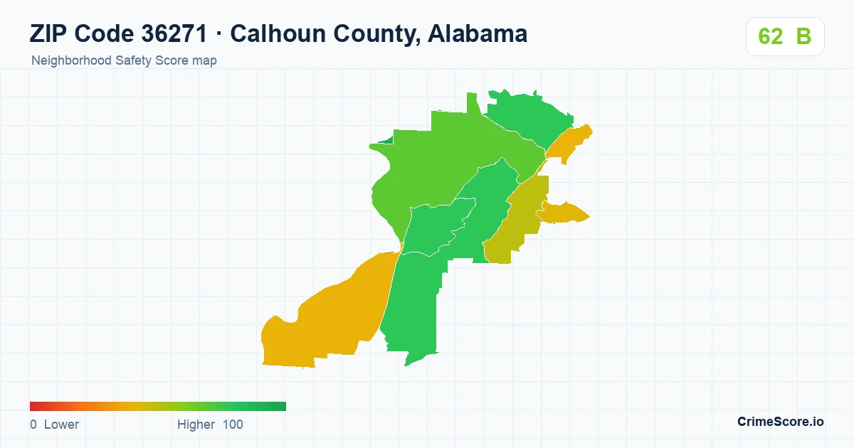 ZIP Code 36271 in Calhoun County, Alabama neighborhood Safety Score map
