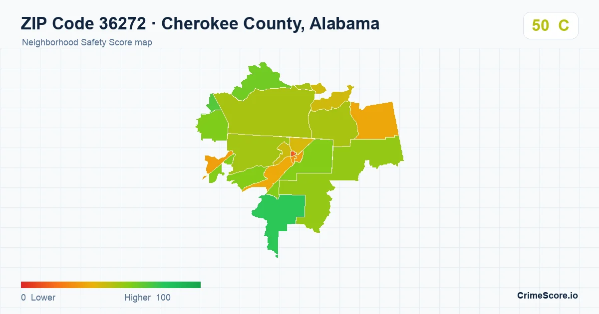 ZIP Code 36272 in Cherokee County, Alabama neighborhood Safety Score map