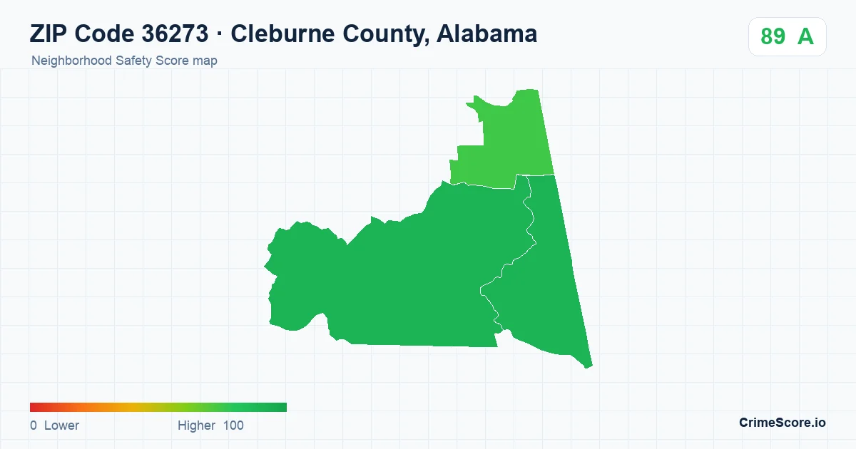 ZIP Code 36273 in Cleburne County, Alabama neighborhood Safety Score map